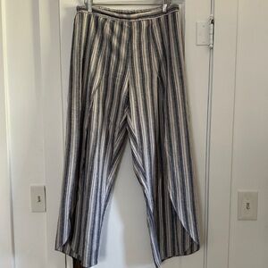 Wide Leg Linen Blend Striped Pant